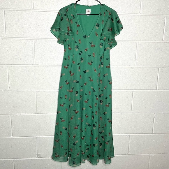 Hatch Dresses & Skirts - < The Nines By Hatch Green Floral Flutter Sleeve Dress >